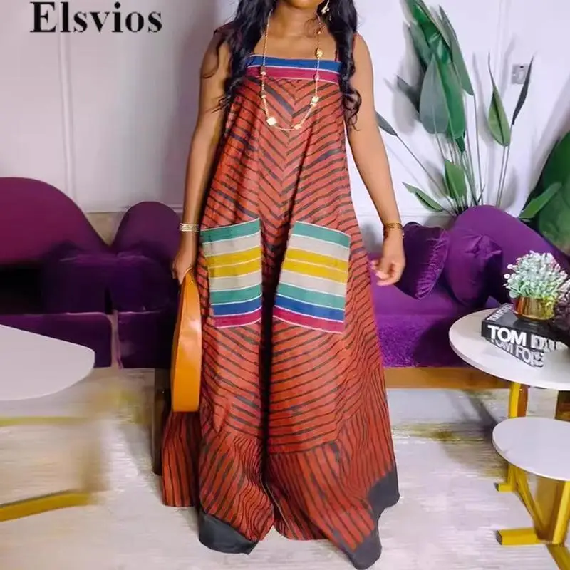 Summer Wide Leg Pants Beach Overall Retro Striped Pockets Stitching Long Jumpsuit Women Sexy Off Shoulder Suspenders Playsuit
Summer Wide Leg Pants Beach Overall Retro Striped Pockets Stitching Long Jumpsuit Women Sexy Off Shoulder Suspenders Playsuit