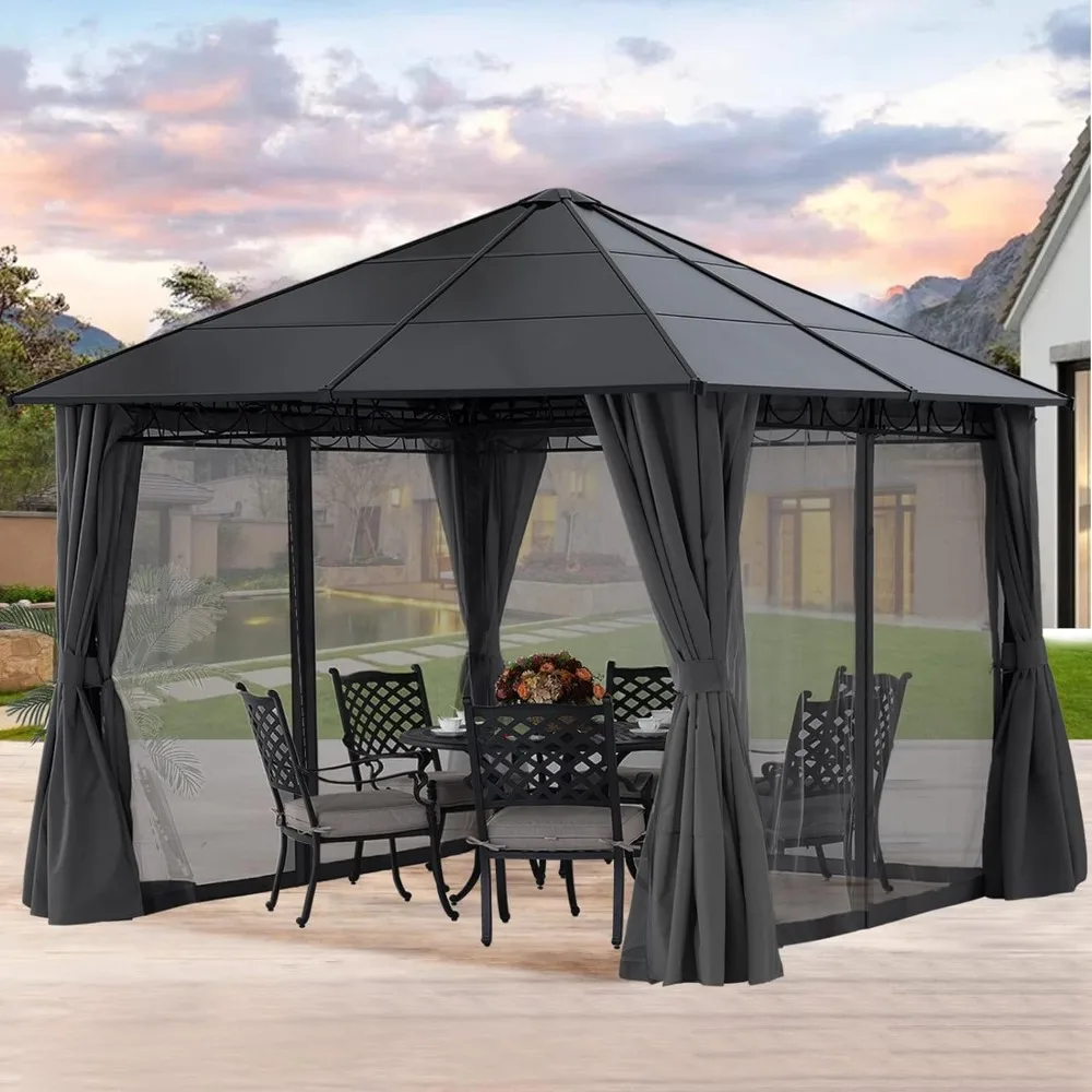 Outdoor Decor 10x10 Outdoor Hardtop Gazebo Aluminum Frame Polycarbonate Top Canopy with Curtains and Netting Dark Grey Tent Home
Outdoor Decor 10x10 Outdoor Hardtop Gazebo Aluminum Frame Polycarbonate Top Canopy with Curtains and Netting Dark Grey Tent Home