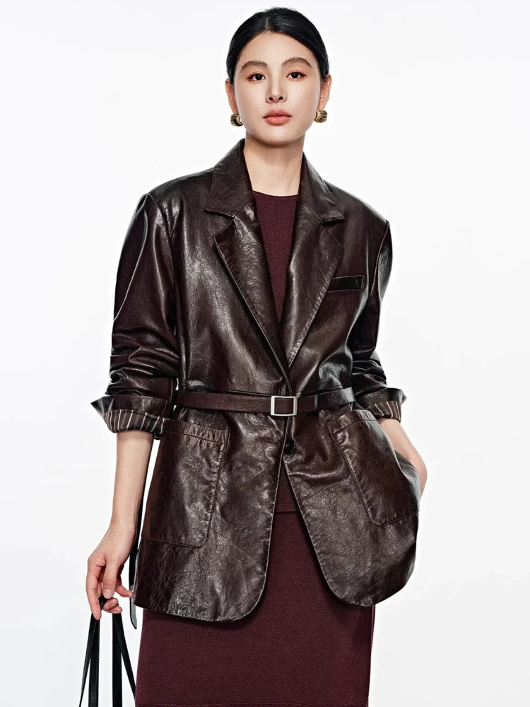 Classic Genuine Leather Blazer Jacket for Women Spring Autumn 2026 New High-end Simple Solid Casual Real Goatskin Coat with Belt
Classic Genuine Leather Blazer Jacket for Women Spring Autumn 2026 New High-end Simple Solid Casual Real Goatskin Coat with Belt