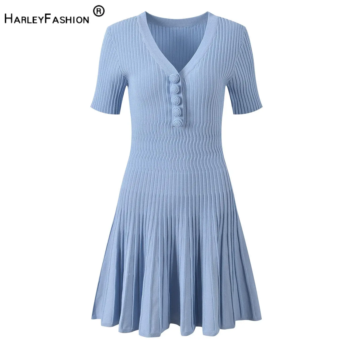 2026 Summer Lady Quality Texture Wear Designed Flower Button V-neck Short Sleeve Solid Knit A-line Mini Dress
2026 Summer Lady Quality Texture Wear Designed Flower Button V-neck Short Sleeve Solid Knit A-line Mini Dress