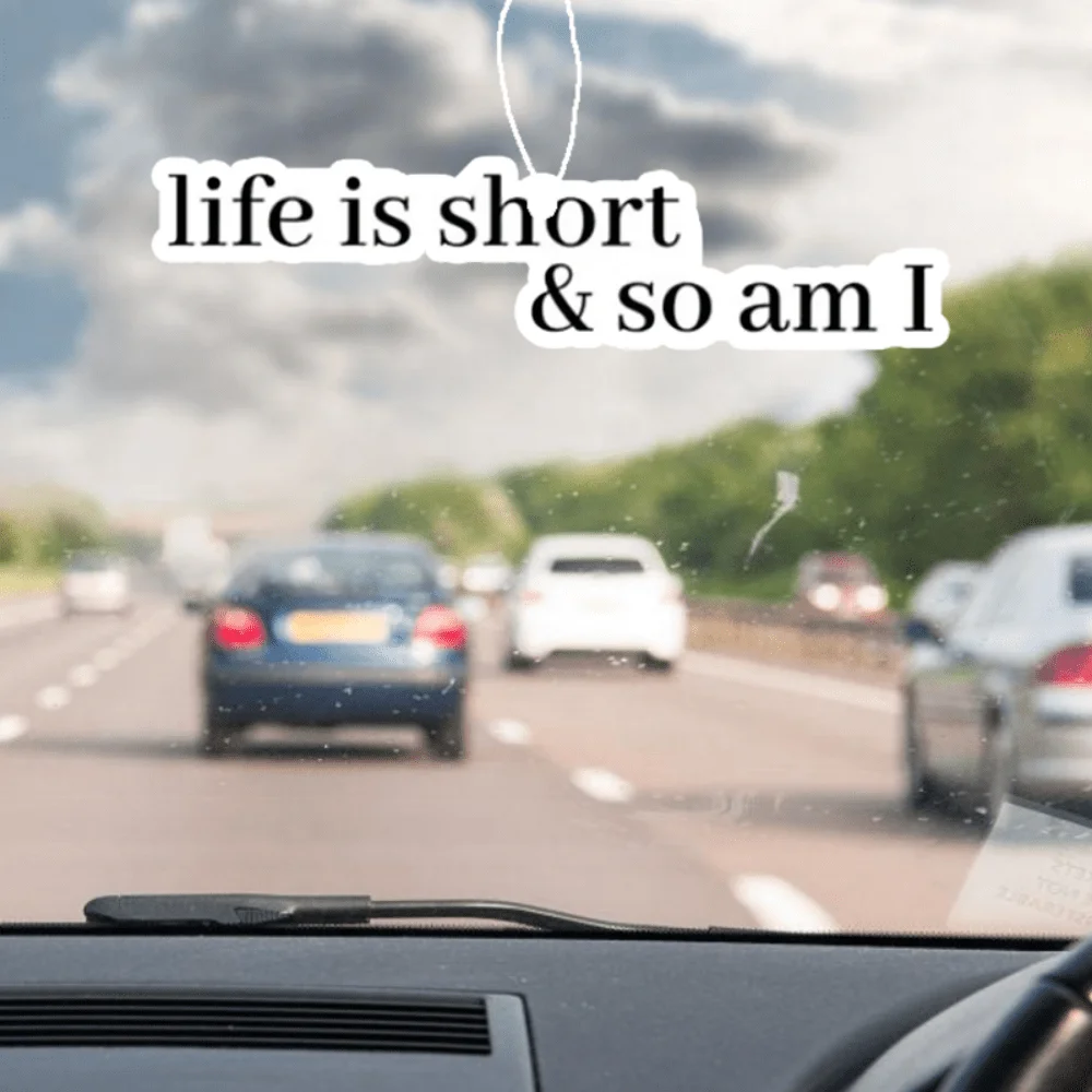 Funny Slogan "Life's Short I'm Short" Car Scent Hanger - Witty Phrase Design, Mirror Vent Hanging, Lasting Fragrance
Funny Slogan "Life's Short I'm Short" Car Scent Hanger - Witty Phrase Design, Mirror Vent Hanging, Lasting Fragrance