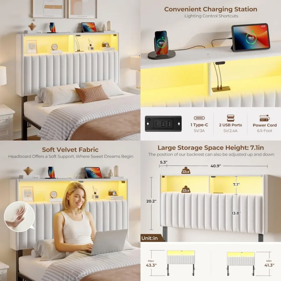 Headboard for Size Bed with Storage, 60, 000 DIY Color of LED Light, Head Board with USB and Type C Port, Height Adjustable, Ve
Headboard for Size Bed with Storage, 60, 000 DIY Color of LED Light, Head Board with USB and Type C Port, Height Adjustable, Ve