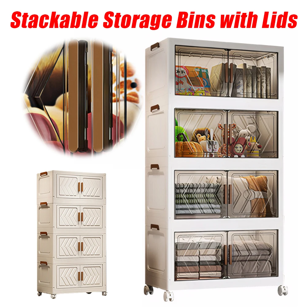 4 Tier Stackable Storage Bins with Lids with Doors & Wheels Plastic Storage Containers Plastic Storage Box for Home Office Dorm
4 Tier Stackable Storage Bins with Lids with Doors & Wheels Plastic Storage Containers Plastic Storage Box for Home Office Dorm