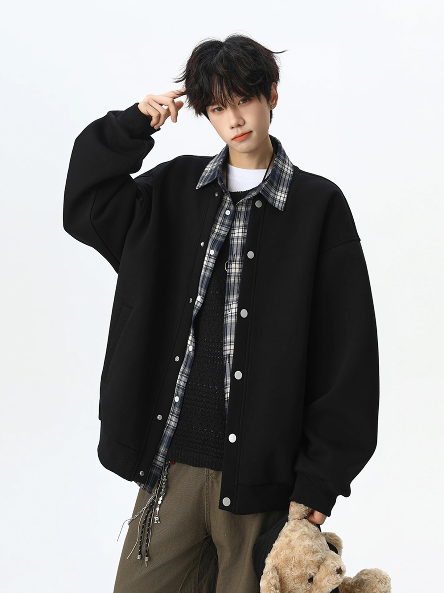 American Plaid Splice Fake Two-Piece Open Cardigan Sweatirt Men Spring Trend Loose Casual Lazy Sle Base irt Top
American Plaid Splice Fake Two-Piece Open Cardigan Sweatirt Men Spring Trend Loose Casual Lazy Sle Base irt Top
