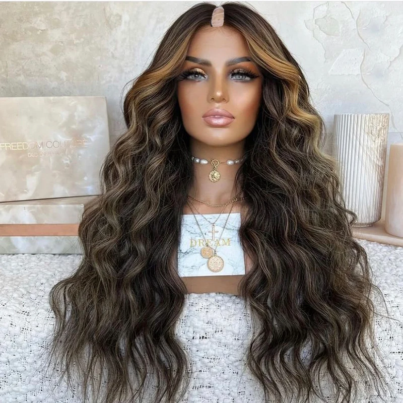 Highlight Dark Chocolat Brown Slighty Wavy 100% Natural Human Hair V Part Wigs with Clips Easy Wear Premium Blonde U Shape Wig
Highlight Dark Chocolat Brown Slighty Wavy 100% Natural Human Hair V Part Wigs with Clips Easy Wear Premium Blonde U Shape Wig