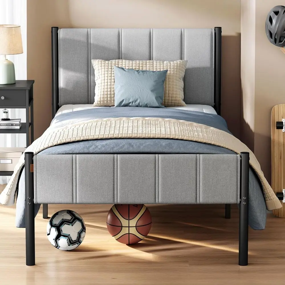 Upholstered Twin Bed with Metal Frame, 550 lbs Capacity, Steel Slats, Easy Assembly, No Box Spring Needed, Gray
Upholstered Twin Bed with Metal Frame, 550 lbs Capacity, Steel Slats, Easy Assembly, No Box Spring Needed, Gray