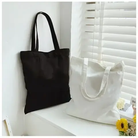 DIY Shoulder Bag Large Capacity Black White Canvas Shoulder Tote Bag Folding Eco Cotton Handbag Reusable Shopping Bag