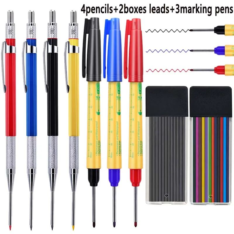 Набор из 9 механических карандашей для глубоких отверстий (металл/дерево) с грифелями 2,0 мм, красные/синие/черные маркерные ручки для инженерных работ
Набор из 9 механических карандашей для глубоких отверстий (металл/дерево) с грифелями 2,0 мм, красные/синие/черные маркерные ручки для инженерных работ