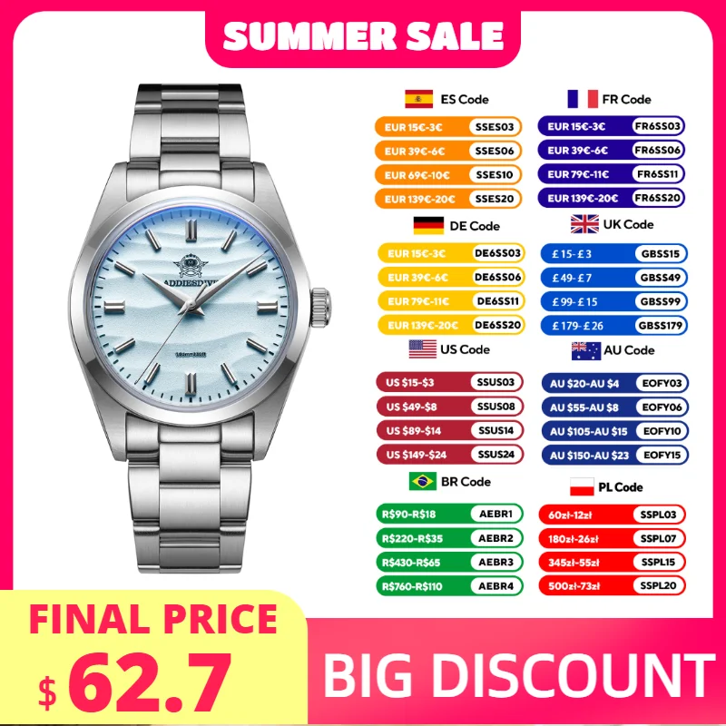 ADDIESDIVE VH31 Quartz Women's Watches New Luxury 316L Stainless Steel K1 Mineral Glass 100m Waterproof WristWatch for Women
ADDIESDIVE VH31 Quartz Women's Watches New Luxury 316L Stainless Steel K1 Mineral Glass 100m Waterproof WristWatch for Women