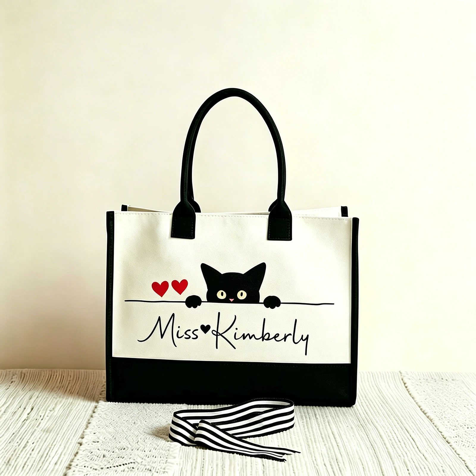 Custom Cat Portrait Canvas Tote Bag Two Tone Black Bottom Personalized Name For Pet Lover Large Capacity Tote With Inner Pocket
Custom Cat Portrait Canvas Tote Bag Two Tone Black Bottom Personalized Name For Pet Lover Large Capacity Tote With Inner Pocket