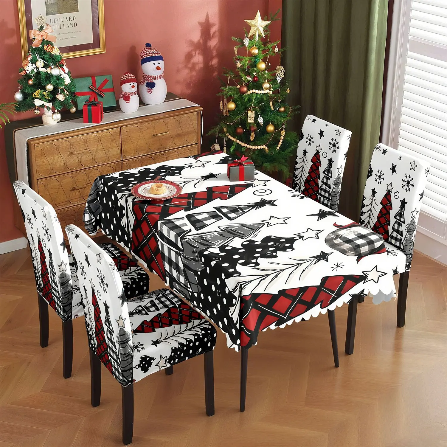 5/7pcs Christmas Tablecloth & Chair Covers Set, Plaid Christmas Tree & Polka Dot Print Holiday Dining Decor
5/7pcs Christmas Tablecloth & Chair Covers Set, Plaid Christmas Tree & Polka Dot Print Holiday Dining Decor