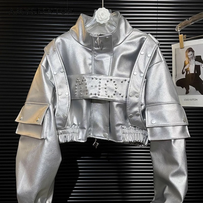 European Heavy Industry Sweet Cool Metal Rivet Large Pocket Pleated Women's Jacket Original Design Workwear PU Leather Coat Girl
European Heavy Industry Sweet Cool Metal Rivet Large Pocket Pleated Women's Jacket Original Design Workwear PU Leather Coat Girl
