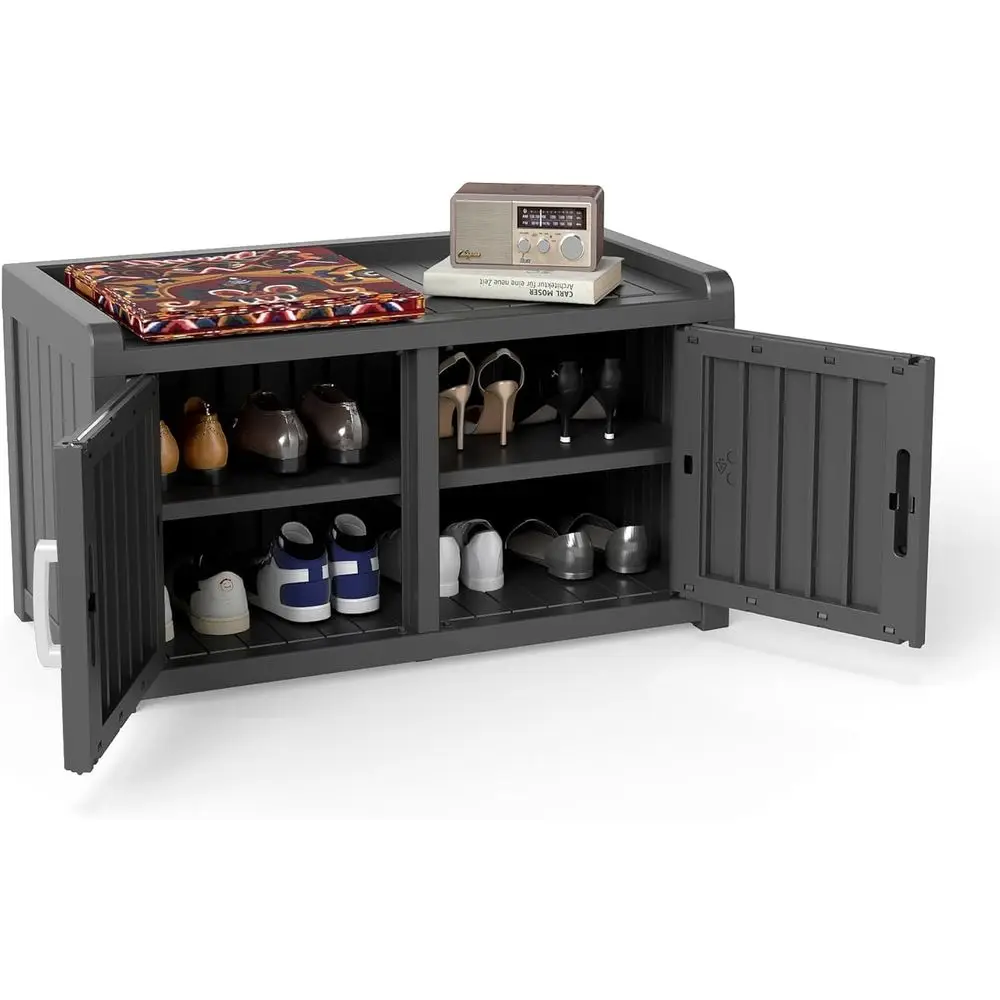 UV-Resistant Outdoor Shoe Storage Bench with Adjustable Shelves for Entryway, Bedroom, Hallway, and Living Room - Black
UV-Resistant Outdoor Shoe Storage Bench with Adjustable Shelves for Entryway, Bedroom, Hallway, and Living Room - Black