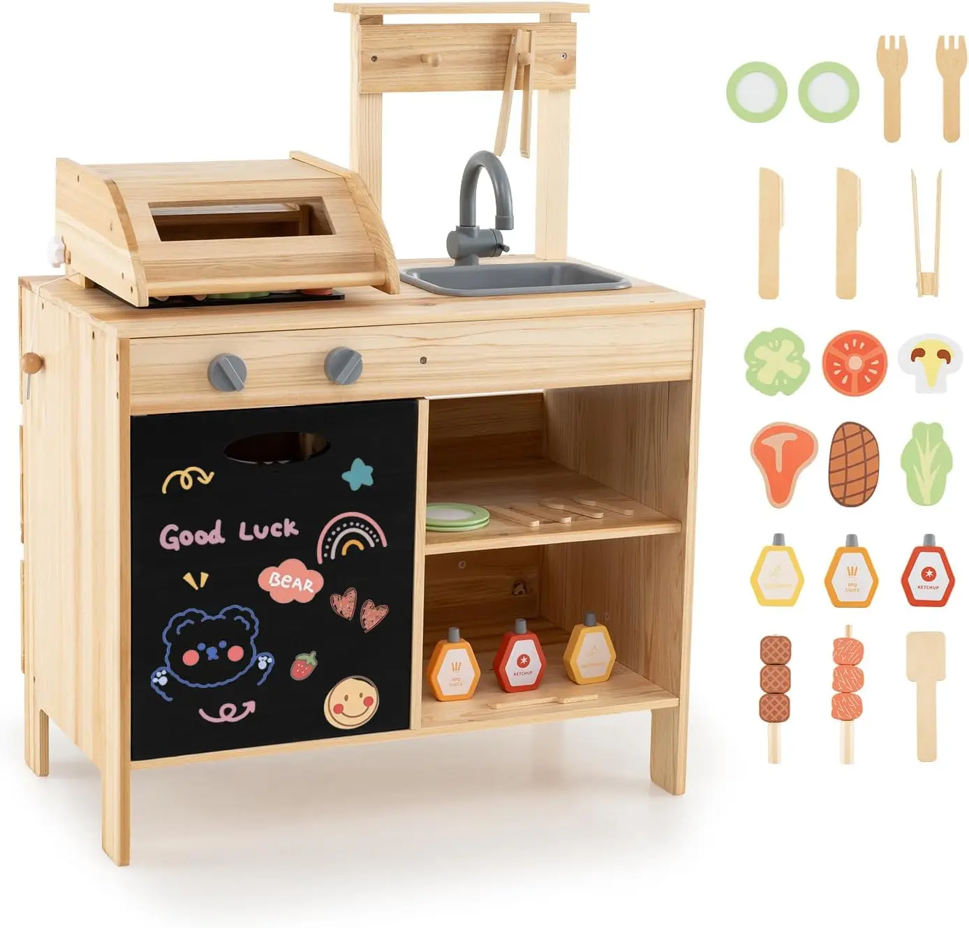 Fir Wood Outdoor Kids BBQ Grill Playset with Sink, Blackboard & Pretend Play Kitchen for Toddlers
Fir Wood Outdoor Kids BBQ Grill Playset with Sink, Blackboard & Pretend Play Kitchen for Toddlers