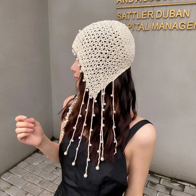 Hand-Woven Crochet Bucket Hat Women Pearl Beaded Tassel Beannies Cap Summer Flower Hollow Out Breathable Cap Girls Cute Chapeau
Hand-Woven Crochet Bucket Hat Women Pearl Beaded Tassel Beannies Cap Summer Flower Hollow Out Breathable Cap Girls Cute Chapeau