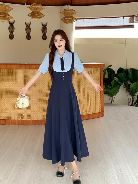 plus Size Summer A-Line Dress Color Block Short Sleeve Women's Frock High Waist Concealing Belly College Style Fake Two-Piece
plus Size Summer A-Line Dress Color Block Short Sleeve Women's Frock High Waist Concealing Belly College Style Fake Two-Piece