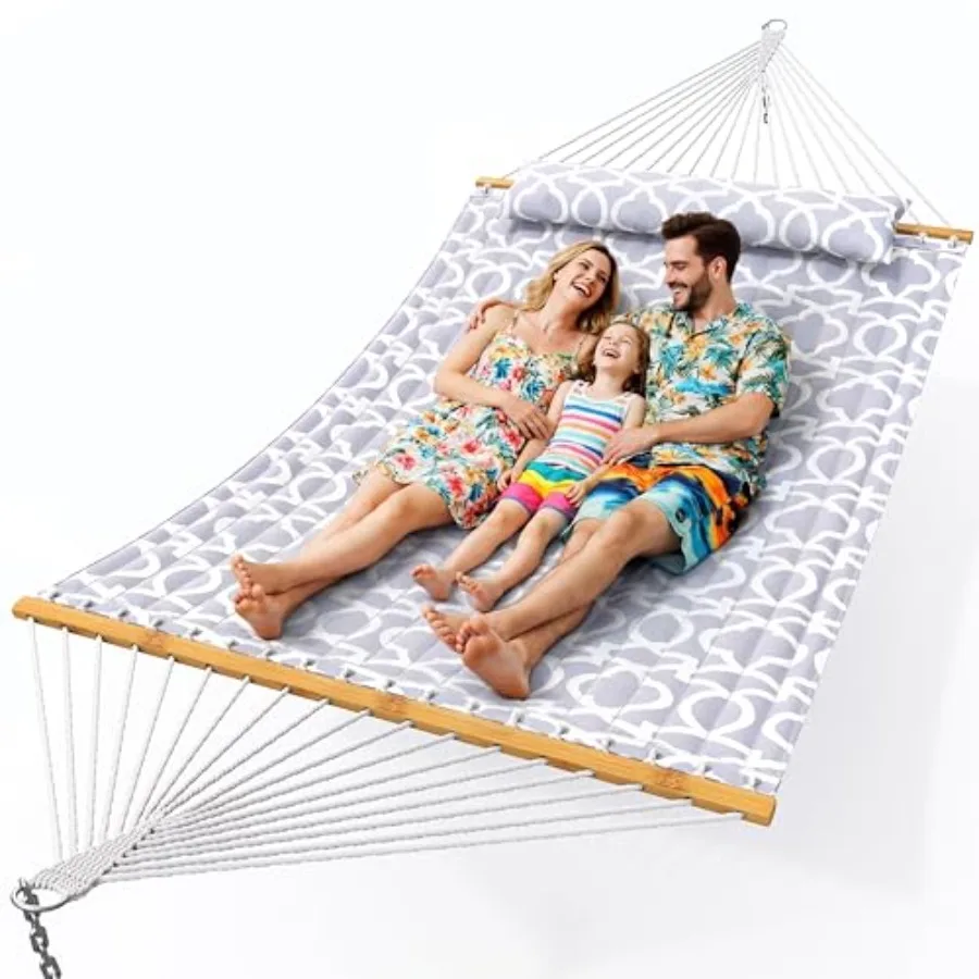 Double Hammock with Spreader Bar, Soft Pillow, Max Load 500lbs, Portable Hammock for Outdoor Camping and Backyard, Mist Gray
Double Hammock with Spreader Bar, Soft Pillow, Max Load 500lbs, Portable Hammock for Outdoor Camping and Backyard, Mist Gray