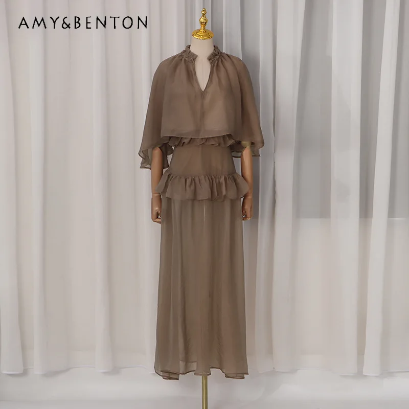 French High-end Chiffon Women's Two-piece Suits 2026 Summer New Ruffle Edge Short-sleeved Shirt High Waist Skirts Sets Ladies
French High-end Chiffon Women's Two-piece Suits 2026 Summer New Ruffle Edge Short-sleeved Shirt High Waist Skirts Sets Ladies