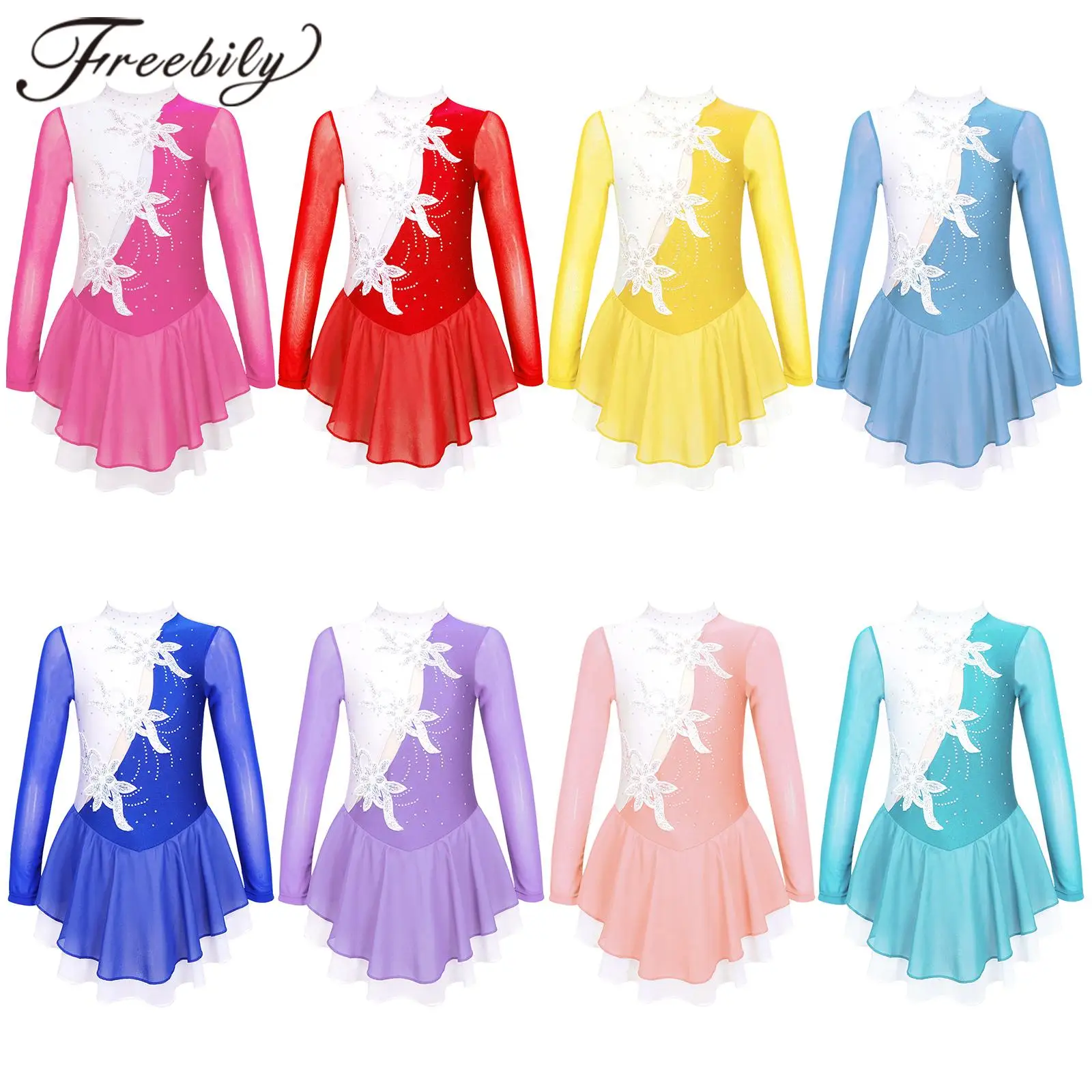 Kids Girls Floral Figure Ice Skating Dress Long Sleeve Shiny Rhinestone Sequins Skating Wear Competition Performance Costume
Kids Girls Floral Figure Ice Skating Dress Long Sleeve Shiny Rhinestone Sequins Skating Wear Competition Performance Costume