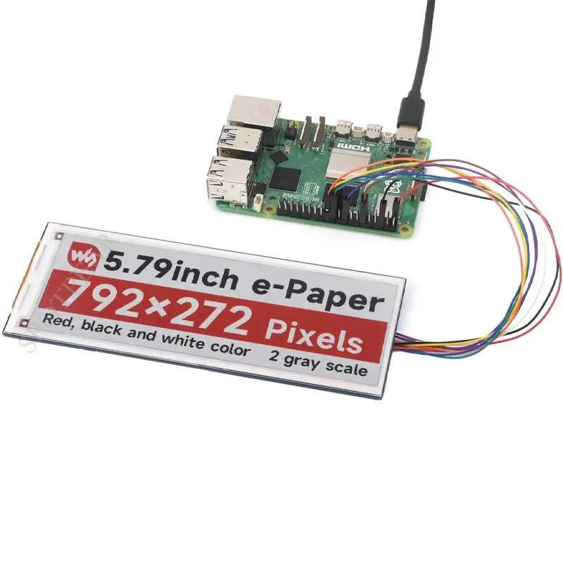 5.79inch Red-Black-White display e Paper Module B display 792x272 For Raspberry Pi/Jetson/Arduino/STM32
5.79inch Red-Black-White display e Paper Module B display 792x272 For Raspberry Pi/Jetson/Arduino/STM32