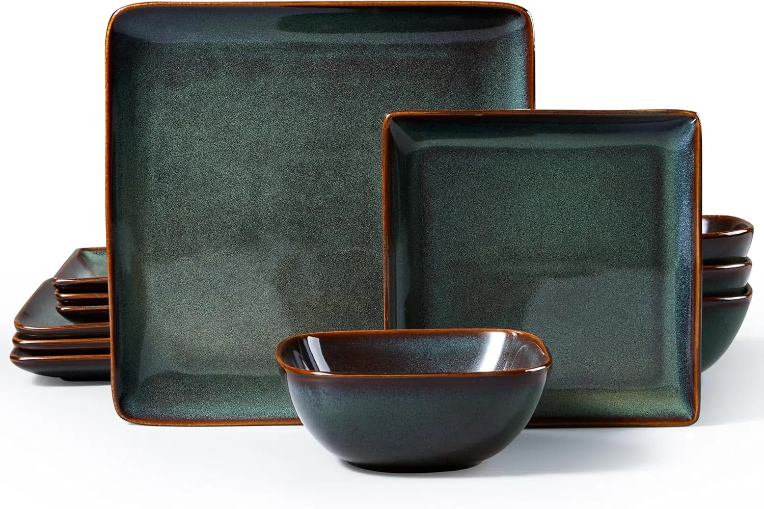 12-Piece Square Stoneware Dinnerware Set for 4, Microwave & Dishwasher Safe, Obsidian Green
12-Piece Square Stoneware Dinnerware Set for 4, Microwave & Dishwasher Safe, Obsidian Green