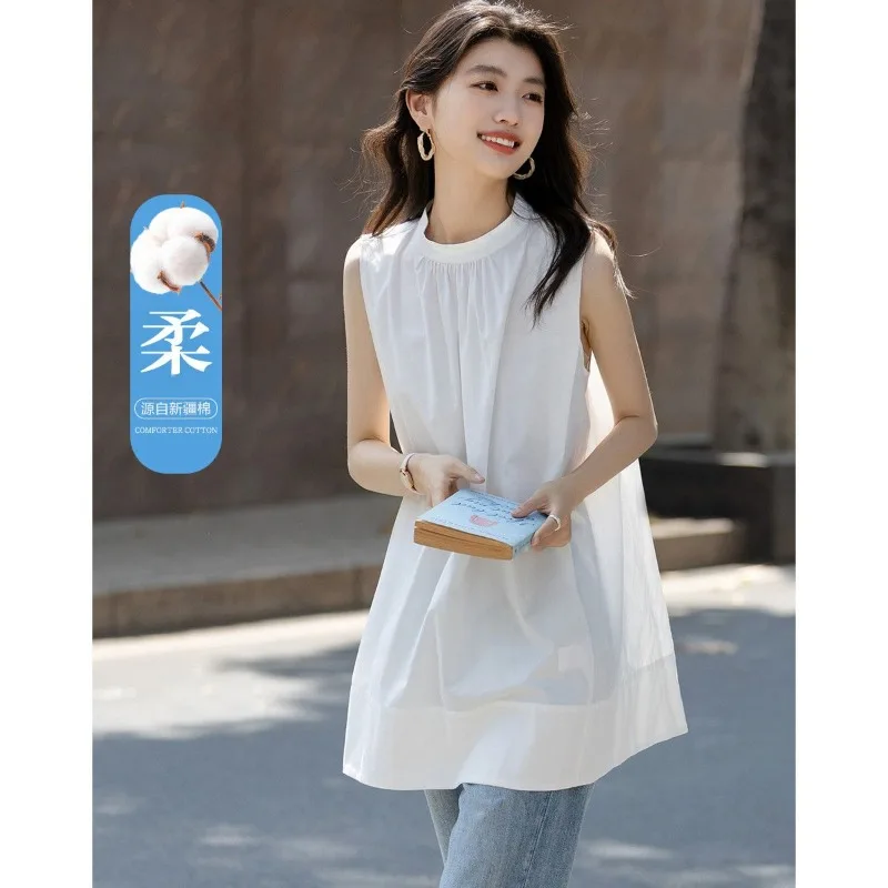 Women's Cotton Sleeveless Blouse Stand Collar Pleated A-Line Summer Top
Women's Cotton Sleeveless Blouse Stand Collar Pleated A-Line Summer Top