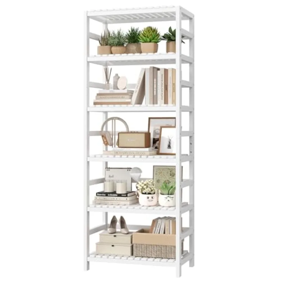 6-Tier Bamboo Shelf for Bathroom Kitchen Home Office: White Adjustable Free-Standing Bookcase with Plant Flower Stand Functiona
6-Tier Bamboo Shelf for Bathroom Kitchen Home Office: White Adjustable Free-Standing Bookcase with Plant Flower Stand Functiona