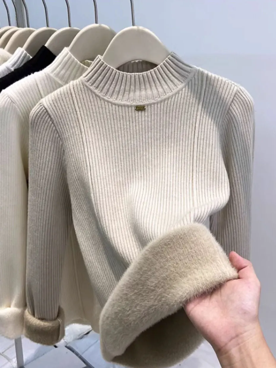 Thickened Fleece Women's Sweater Autumn Winter High-End Half High Collar Base Shirt Inner Wear Integrated Knitted Outerwear
Thickened Fleece Women's Sweater Autumn Winter High-End Half High Collar Base Shirt Inner Wear Integrated Knitted Outerwear
