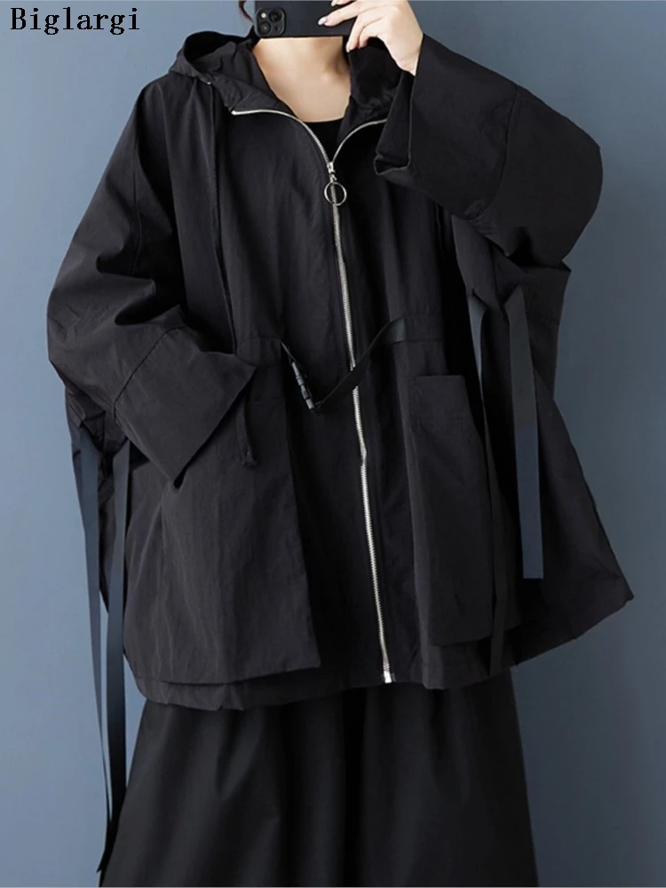 Oversized Autumn Hooded Trench Coat Women Irregular Pleated Loose Fashion Casual Ladies Trench Jackets Long Sleeve Woman Coats
Oversized Autumn Hooded Trench Coat Women Irregular Pleated Loose Fashion Casual Ladies Trench Jackets Long Sleeve Woman Coats