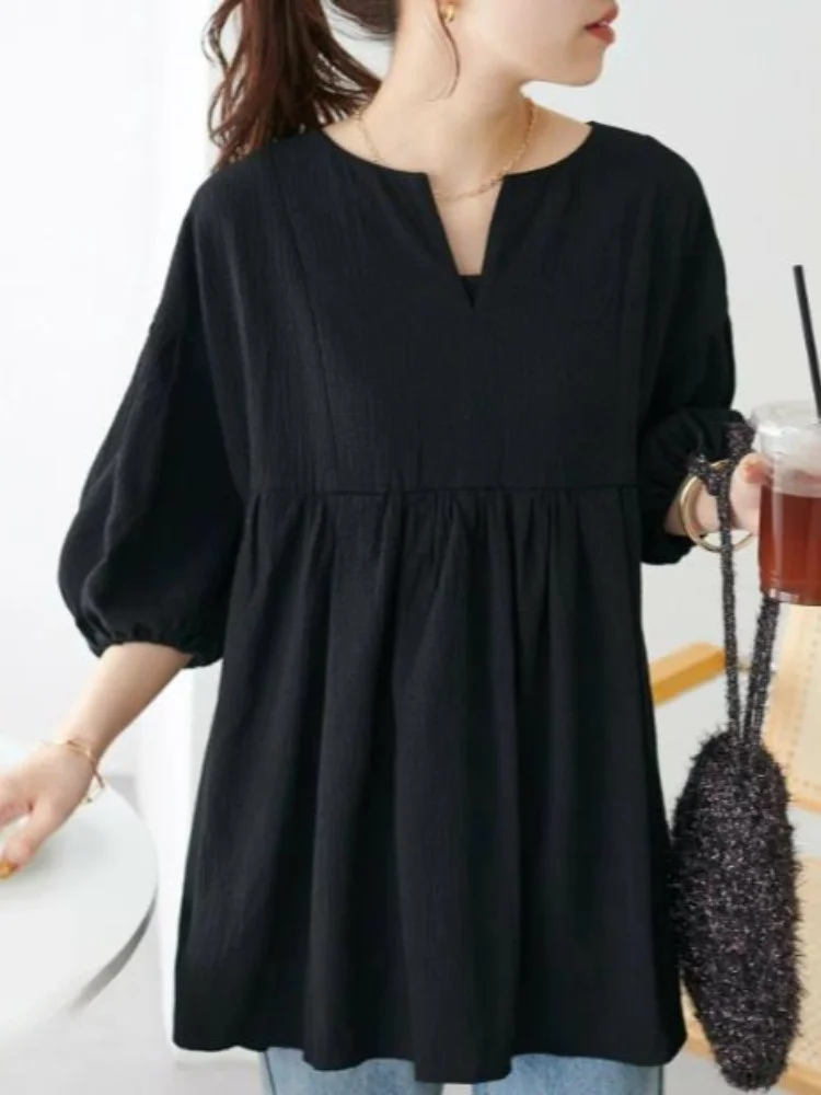 Loose V-Ne Lantern Sve irt Women's Sweet Retro Casual Versatile Age-Defng Top Polyester Fiber Seven-Quarter Sve
Loose V-Ne Lantern Sve irt Women's Sweet Retro Casual Versatile Age-Defng Top Polyester Fiber Seven-Quarter Sve