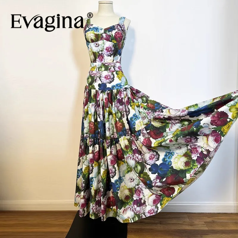 Evagina Fashion Design New Women's Flower Party Printed Pure Cotton Strap Tops High Waist A-line Skirt Big Swing Half Skirt Set
Evagina Fashion Design New Women's Flower Party Printed Pure Cotton Strap Tops High Waist A-line Skirt Big Swing Half Skirt Set