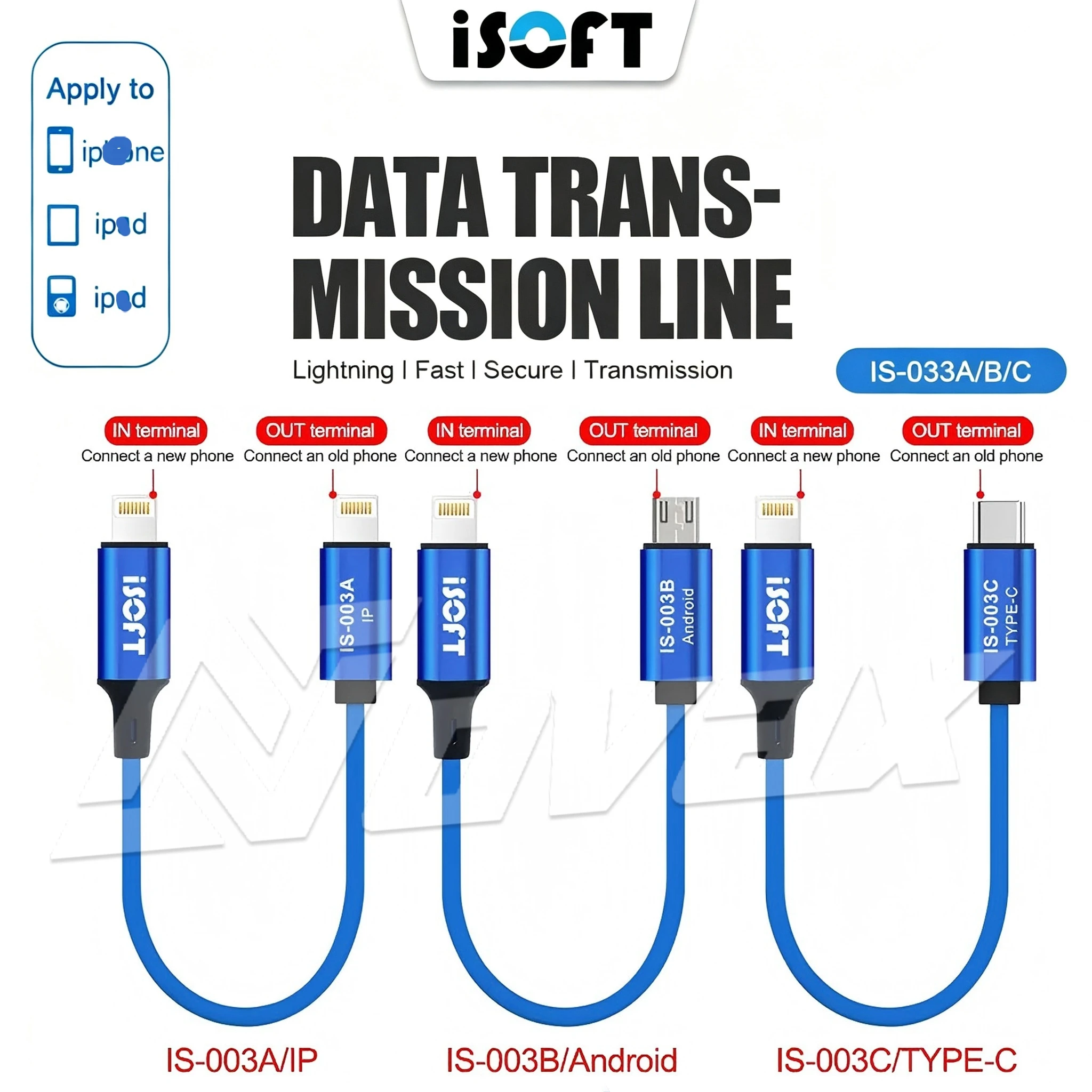 ISOFT IS-003A IP to TYPE-C/ IP-to-IP / IP to Android Data Transmission Cable For IPhone Phone One-click Transfer Data
ISOFT IS-003A IP to TYPE-C/ IP-to-IP / IP to Android Data Transmission Cable For IPhone Phone One-click Transfer Data