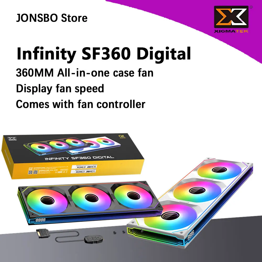 XIGMATEK Infinity SF360 Digital All-in-one 360MM ARGB Case Fans Fan speed display Comes with fan controller 364x124x28.5mm
XIGMATEK Infinity SF360 Digital All-in-one 360MM ARGB Case Fans Fan speed display Comes with fan controller 364x124x28.5mm