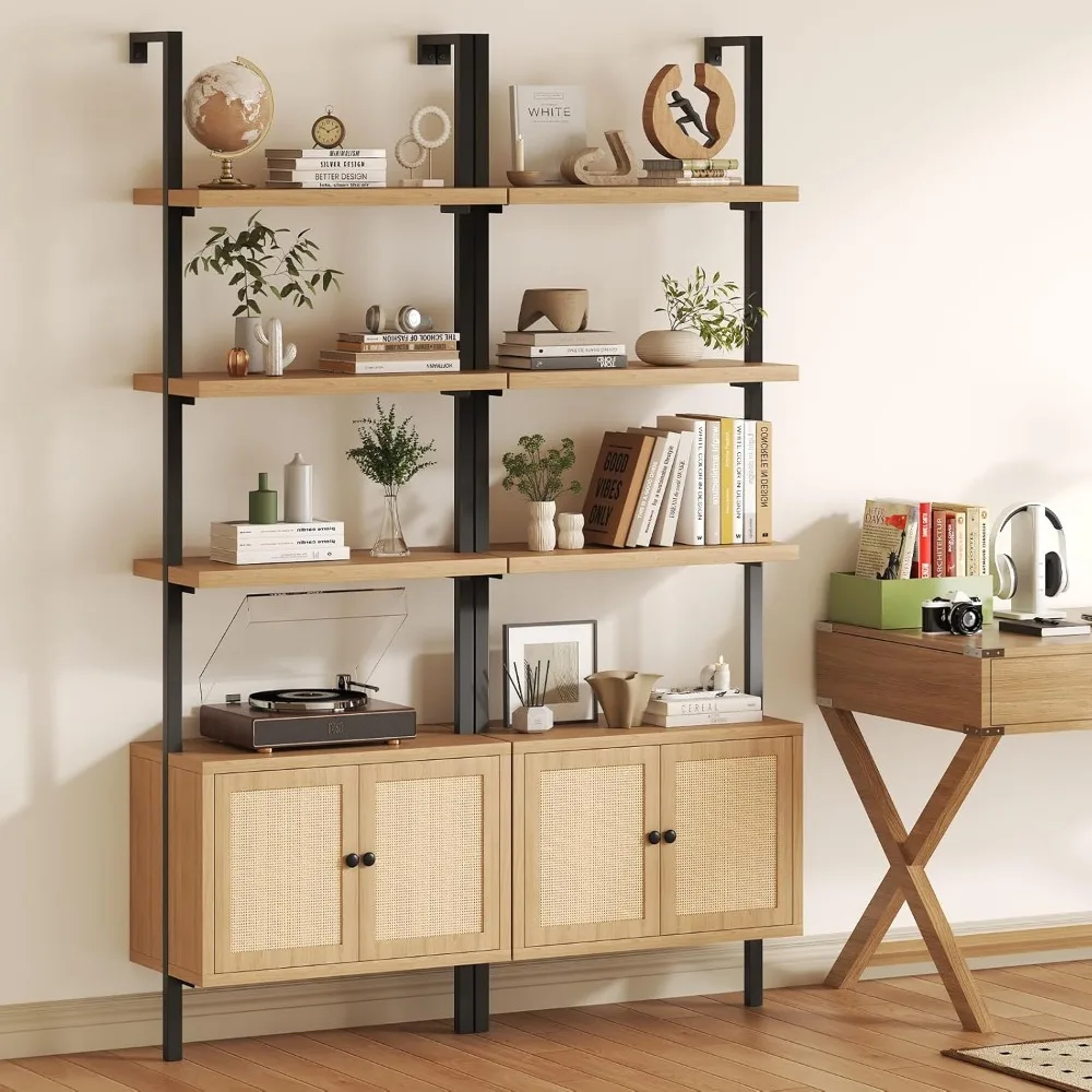 Ladder Bookshelf, 4 Tier Book Shelf with Rattan Cabinet, Wall Mount Bookshelves and Bookcases with Metal Frame, Anti Dump
Ladder Bookshelf, 4 Tier Book Shelf with Rattan Cabinet, Wall Mount Bookshelves and Bookcases with Metal Frame, Anti Dump