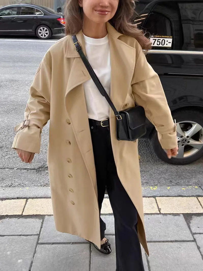 Faionable Khaki Double Breasted Windbreaker Coat Straight Cut Long Sve Suit Collar Outerwear for Women Commute Sle
Faionable Khaki Double Breasted Windbreaker Coat Straight Cut Long Sve Suit Collar Outerwear for Women Commute Sle