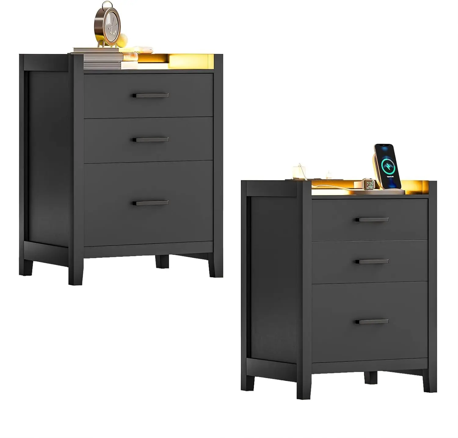 Night Stand Set of 2, Nightstand with Charging Station and LED Light, Modern End Side Table with 3 Drawers, Bedside Table for Be
Night Stand Set of 2, Nightstand with Charging Station and LED Light, Modern End Side Table with 3 Drawers, Bedside Table for Be