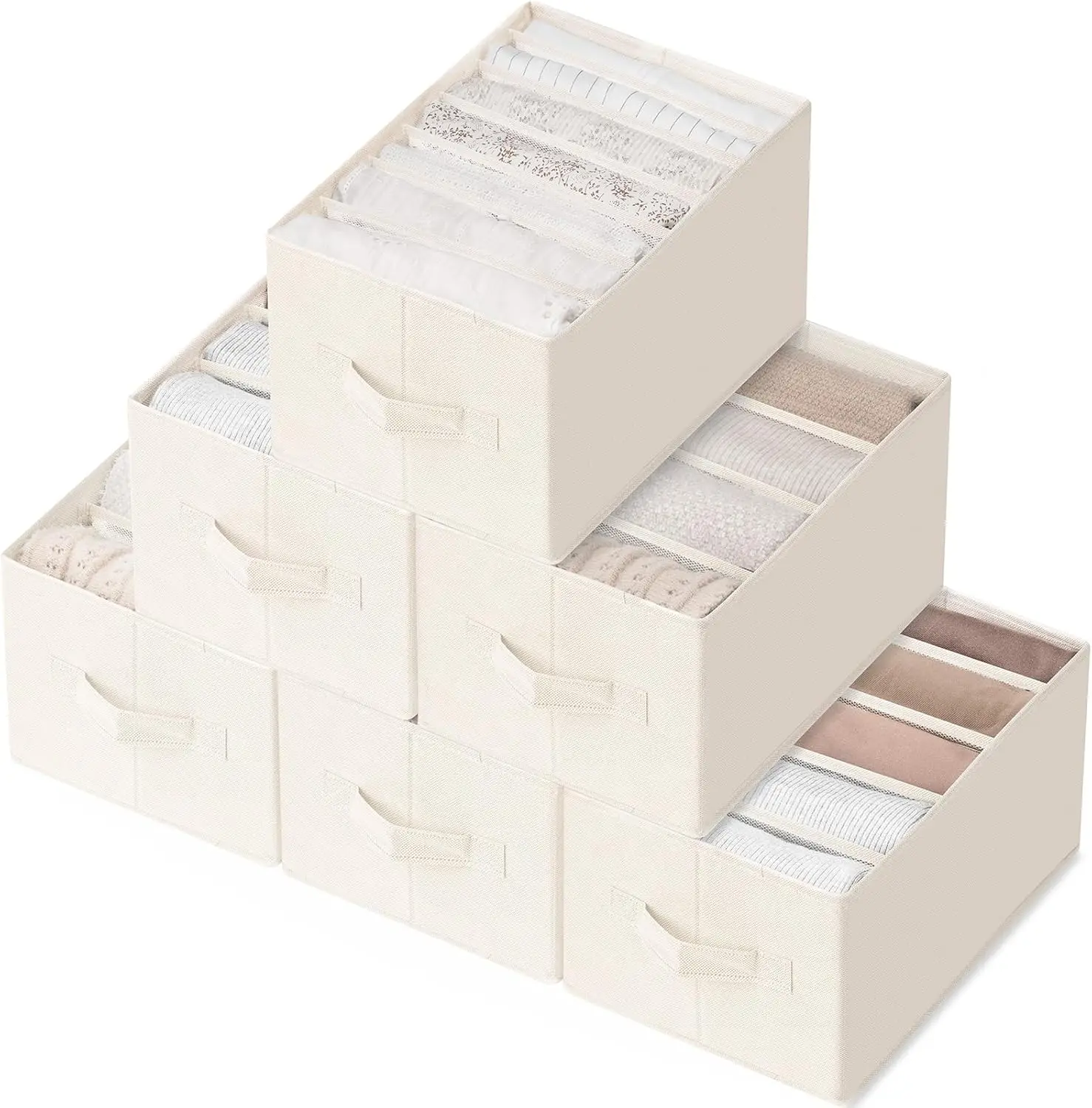 Набор из 6 складных тканевых органайзеров для шкафа с ручками, 33 отделения для хранения одежды, бежевый
Набор из 6 складных тканевых органайзеров для шкафа с ручками, 33 отделения для хранения одежды, бежевый