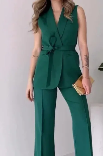 2pcs Women Clothes Set Sleeveless Sashes Top Shirt & Pants Office Lady Solid Color Autumn Winter
2pcs Women Clothes Set Sleeveless Sashes Top Shirt & Pants Office Lady Solid Color Autumn Winter