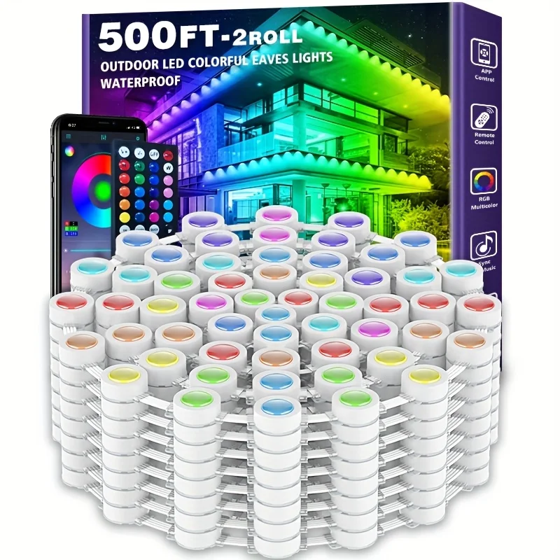 500FT Permanent Outdoor RGB Lights, Waterproof Smart LED Eaves Lights with App/Remote Control, for Christmas And All Holiday Decor, Daily And Accent Lighting, House Roof And Garden Lighting
500FT Permanent Outdoor RGB Lights, Waterproof Smart LED Eaves Lights with App/Remote Control, for Christmas And All Holiday Decor, Daily And Accent Lighting, House Roof And Garden Lighting