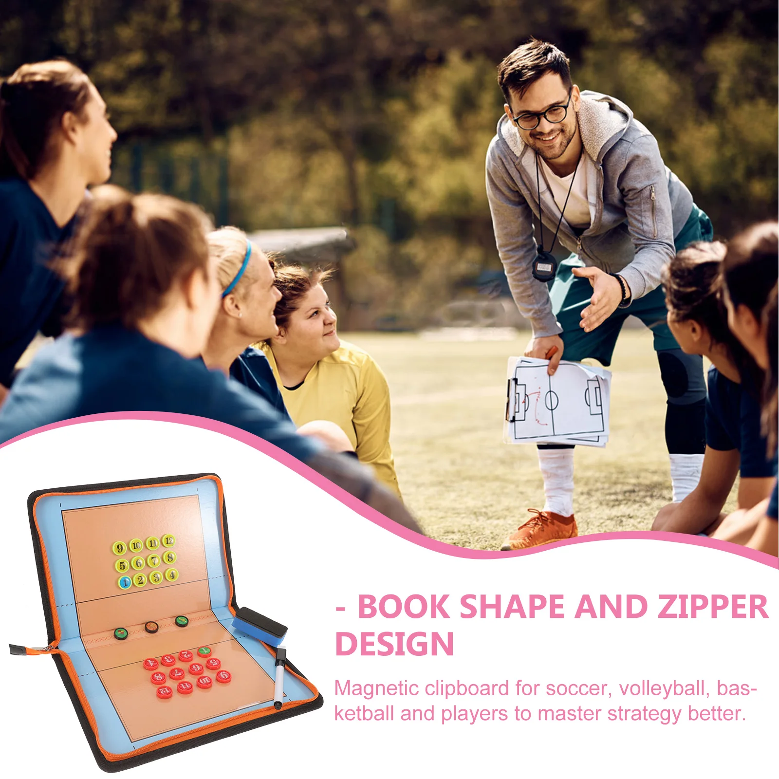 1pc Portable Drill Foldable Orange Zipper Magnetic Clipboard for Soccer Basketball Volleyball Training
1pc Portable Drill Foldable Orange Zipper Magnetic Clipboard for Soccer Basketball Volleyball Training