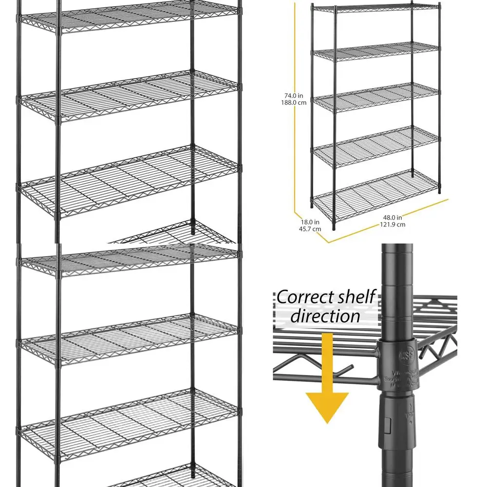 Регулируемый 5-уровневый сверхпрочный стеллаж емкостью 500 фунтов и выравнивающими ножками
Регулируемый 5-уровневый сверхпрочный стеллаж емкостью 500 фунтов и выравнивающими ножками