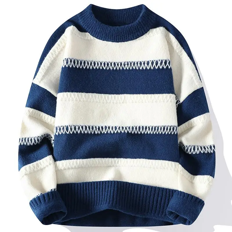 Fine Men's Fashion Autumn Winter British Style Slim Trend Stripes with Solid Color Crew Neck Pullover Sweater Casual Knitwear
Fine Men's Fashion Autumn Winter British Style Slim Trend Stripes with Solid Color Crew Neck Pullover Sweater Casual Knitwear
