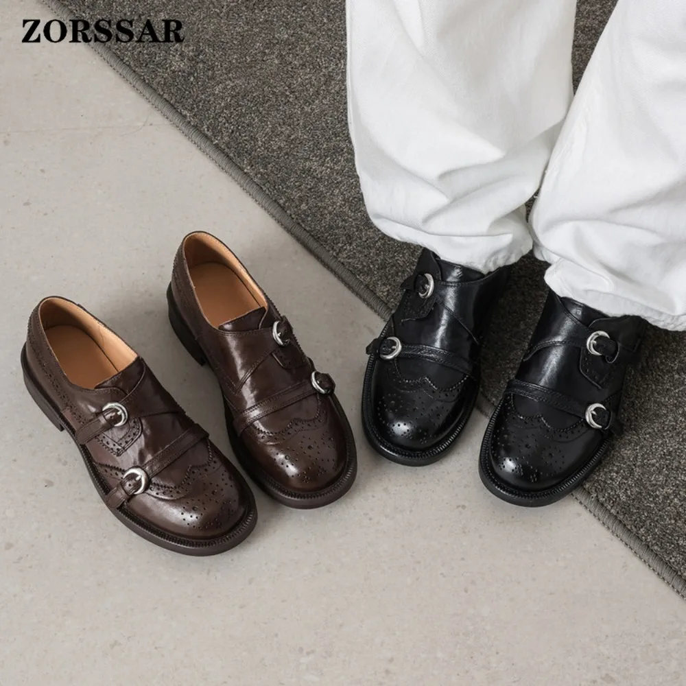 Women's Double Buckle Brogue Monk Shoes Genuine Leather Retro British Style Office Casual Footwear Comfortable Ladies Shoes
Women's Double Buckle Brogue Monk Shoes Genuine Leather Retro British Style Office Casual Footwear Comfortable Ladies Shoes
