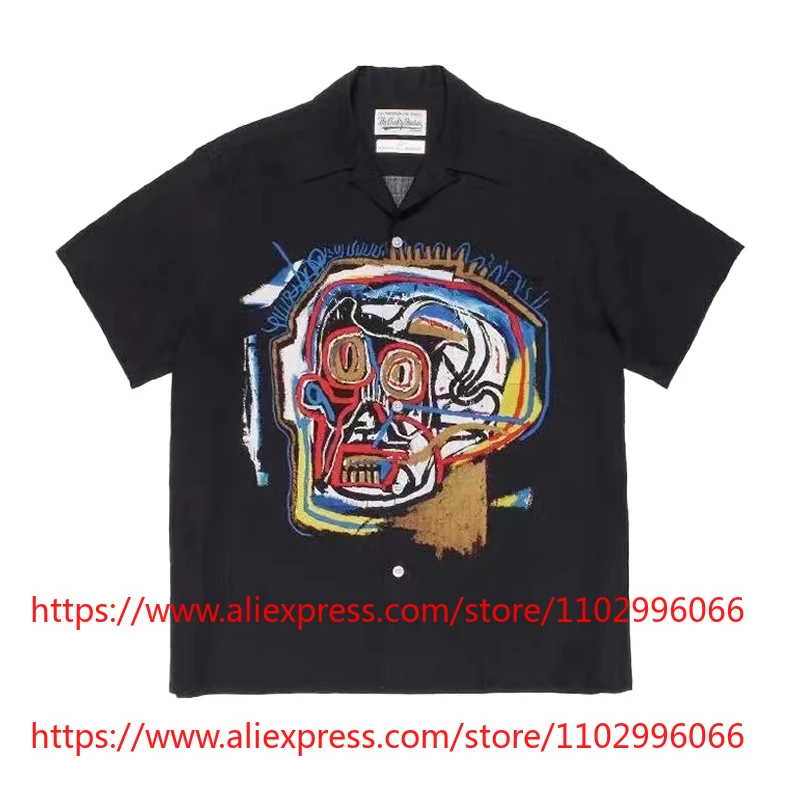 Fashion New WACKO MARIA Men's Black Graffiti Skull Art Print Short Sleeve Hawaiian Camp Collar Shirt Loose Casual Buttons Top
Fashion New WACKO MARIA Men's Black Graffiti Skull Art Print Short Sleeve Hawaiian Camp Collar Shirt Loose Casual Buttons Top