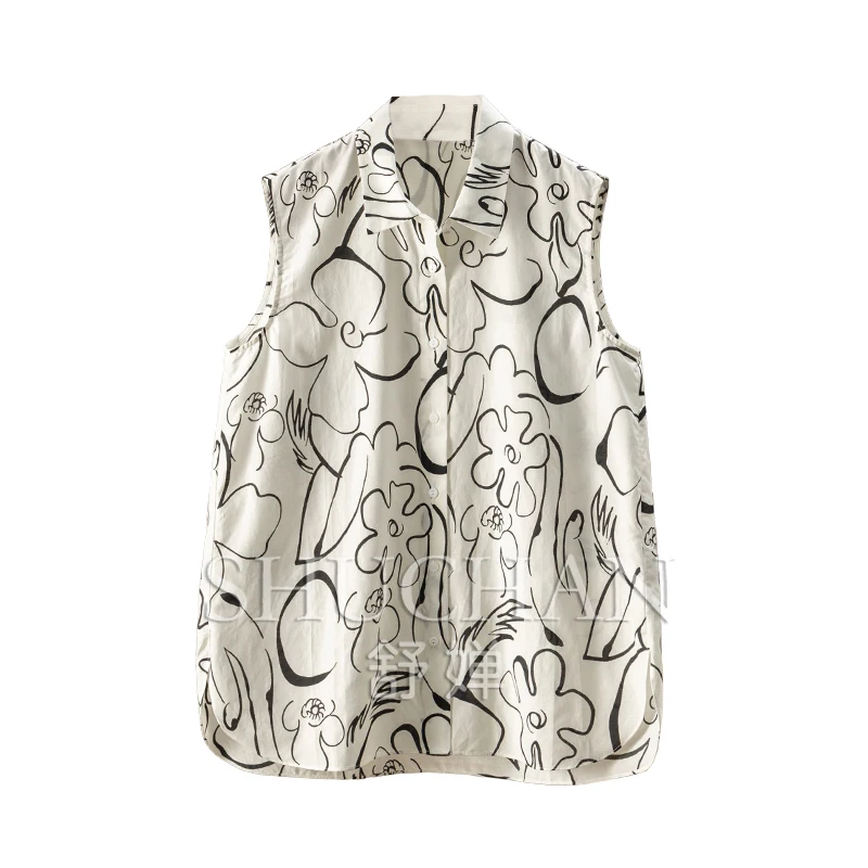 Fashion line drawing silk + cotton hand-painted printed sleeveless shirt women 6W40 blouses for women fashion 2025
Fashion line drawing silk + cotton hand-painted printed sleeveless shirt women 6W40 blouses for women fashion 2025