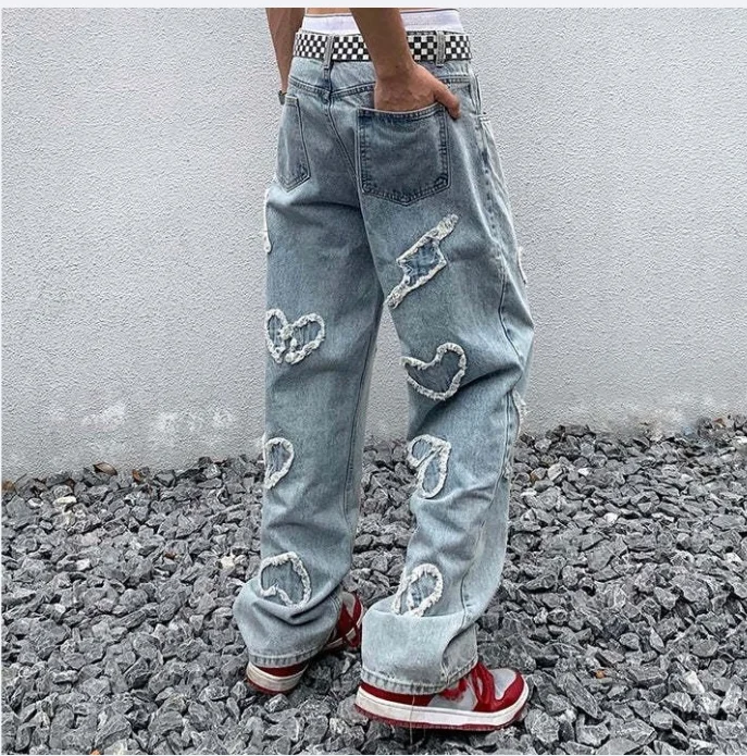 Summer Loose Heart Denim Trousers for Men's High Waist Pockets Men Long Denim Pants
Summer Loose Heart Denim Trousers for Men's High Waist Pockets Men Long Denim Pants