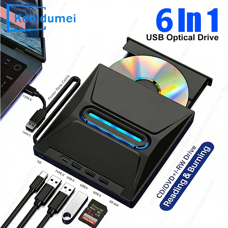  KEBIDUMEI USB 3.0 USB C CD DVD Recorder Player SD Card Reader Burner DVD+/-RW Drive Player Optical Drives Hub-Co for Laptop PC
KEBIDUMEI USB 3.0 USB C CD DVD Recorder Player SD Card Reader Burner DVD+/-RW Drive Player Optical Drives Hub-Co for Laptop PC