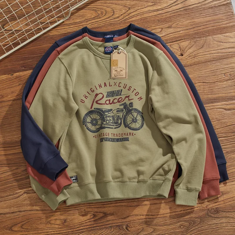 Autumn New American Retro 450g Thick Velvet Motorcycle Printed Sweatshirts Men's Simple Washed Youth Casual Pullover Sportwear
Autumn New American Retro 450g Thick Velvet Motorcycle Printed Sweatshirts Men's Simple Washed Youth Casual Pullover Sportwear