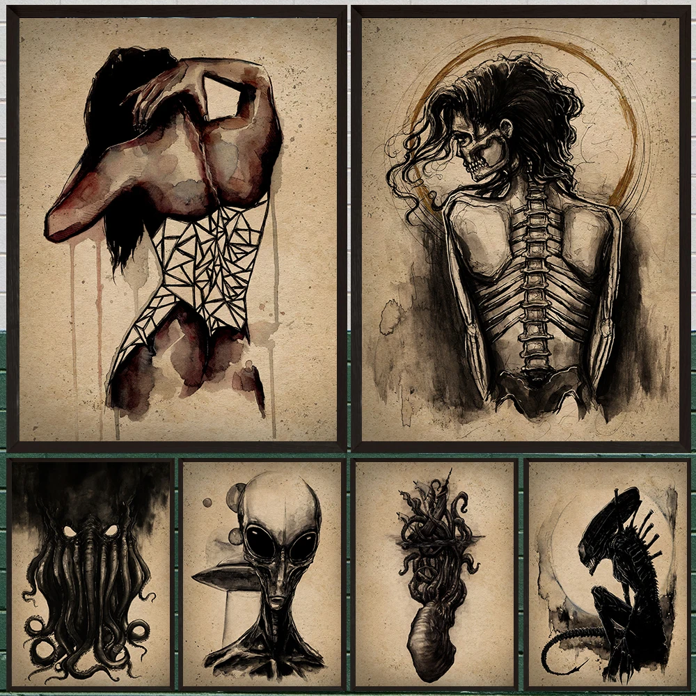 Dark Fantasy Ink And Watercolor Painting,Witch,Kraken,Cthulhu,Alien,Gothic Aesthetic Horror Spooky Art Poster Print,Home Decor
Dark Fantasy Ink And Watercolor Painting,Witch,Kraken,Cthulhu,Alien,Gothic Aesthetic Horror Spooky Art Poster Print,Home Decor