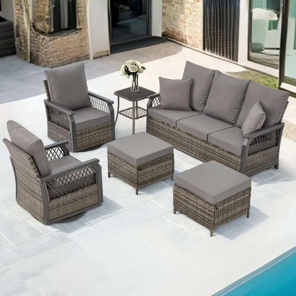 6 Piece Outdoor Patio Furniture Set, Patio Conversation Sets Outdoor Sectional Furniture with Swivel Rocking Chairs and Comfy Cu
6 Piece Outdoor Patio Furniture Set, Patio Conversation Sets Outdoor Sectional Furniture with Swivel Rocking Chairs and Comfy Cu